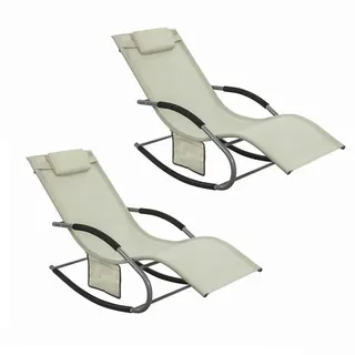 SoBuy Sonnenliege 2er Set Beige , Metall , 63x83x150 cm , Gartenmöbel, Gartenliegen
