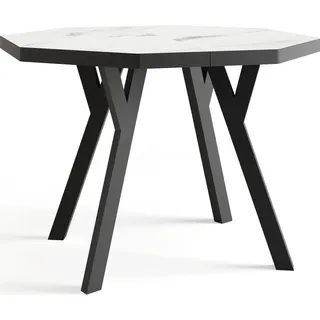 WFL Group Esstisch Desmond achteckiger ausziehbarer, Marmor Weiß 100-150/100/76 cm , Ecru , Holzwerkstoff , Rund , 100x76x100 cm , Esszimmer, Esstische