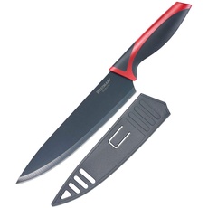 Westmark Chef-/Küchenmesser, Klingenlänge: 20 cm, breite Klinge, mit Klingenschutz, Rostfreier Edelstahl/Kunststoff, Anthrazit/Rot, 14542280