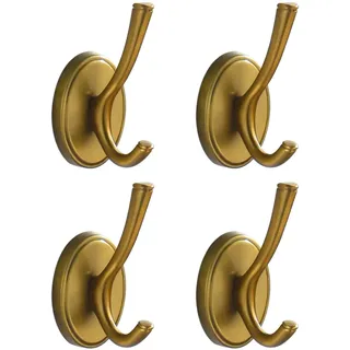 DMYMAT Handtuchhaken aus antikem Messing, rustikale Garderobenhaken, 4 Stück, Vintage-Gold-Wandhaken, strapazierfähig, Wandmontage, für Bauernhaus, Badezimmer, Schlafzimmer, Küche