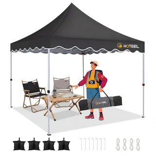 HOTEEL 3x3 Pop Up Pavillon wasserdicht stabilen Uv Schutz 50+, Partyzelt Geschützte Faltpavillon Faltbar für Camping、Partys、Garten. Bonus 4 Windseile + 8 Erdspieße + 4 Sandsäcken (Schwarz)