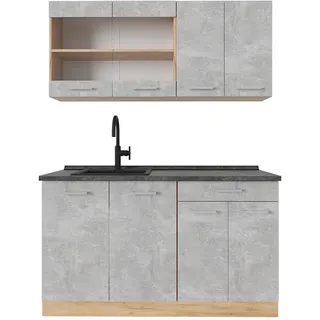 Vicco Single Küche R-Line Beton/Goldkraft Eiche 140 cm , AP Anthrazit , Grau, Honigeiche , Holzwerkstoff , Küchenblock,Rechteckig , 140x81.6x60 cm , Küchen, Küchenzeilen & Küchenblöcke, Küchenzeilen, Küchenzeilen ohne Geräte