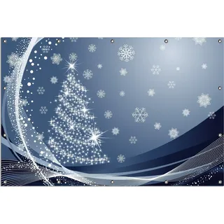 Wallario Outdoor-Poster für Garten oder Balkon, Motiv Glitzernder Tannenbaum mit Schneeflocken, in ca. 120 x 180 cm - Blau