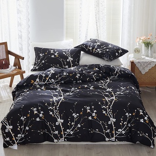 Freyamy Blumen Bettwäsche 200x200cm 3teilig Schwarz Pflaumenblüten Zweig Elegante Bettwaren-Sets Gebürstet Microfaser Weiche Bettwäsche Mädchen Bettbezug mit Reißverschluss und 2 Kissenbezug 80x80cm