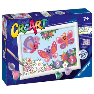 Ravensburger CreArt: Glitter Butterflies — Malen mit Zahlen für Kinder ab 7 Jahren, Malset mit Brettern, Rahmen, Pinsel und Farben im Lieferumfang enthalten, 14 x 19 cm, Geschenkideen