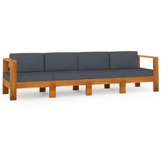 vidaXL 4-Sitzer-Gartensofa mit Dunkelgrauen Auflagen Massivholz Akazie - Grau