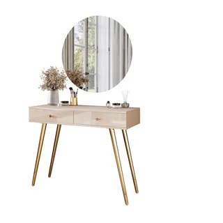 Schminktisch Sienna Glamour Kaschmir mit LED-Spiegel , Goldfarben, Kaschmir , Holzwerkstoff , 100x81x42 cm , Schlafzimmer, Schminktische