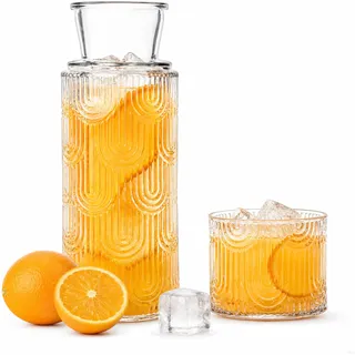 Glaskaraffe mit Deckel, 820ML Wasserkaraffe Glas Set, Nachttisch Karaffe mit Deckel, Glas Karaffe für Gästezimmer Nachttisch Wohnzimmer für Hausgemachte Getränke Eistee Milch Kaffee(Transparent)