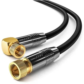 deleyCON 1m SAT Antennenkabel Satellitenkabel Koaxialkabel - HDTV Full HD 4K - F-Stecker 90° Gewinkelt zu F-Stecker Gerade - Schwarz