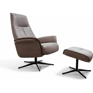 KAWOLA Relaxsessel JOSIANE Drehsessel Lederfaserstoff anthrazit mit Hocker - Grau