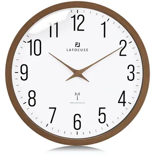 Lafocuse 30CM Wanduhr Funk mit Holz Zeiger, Ohne Tickgeräusche Funkuhr Küchenuhr Braun Vintage für Wohnzimmer Schlafzimmer Büro Küche