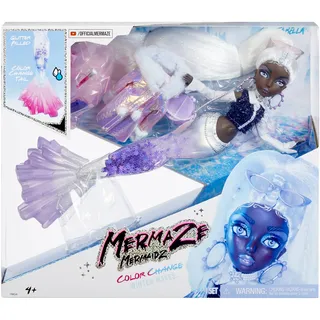 MGA Entertainment Mermaze Mermaidz Winter Waves CrystabellaTM Meerjungfrau-Modepuppe mit Farbwechsel-Flosse, glitzerndem Schwanz und Zubehör