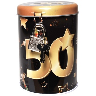 Udo Schmidt GmbH Metall Spardose Schwarz/Gold 50" Sparbüchse Geld Geschenkdose Sparschwein Spardose 11x8cm