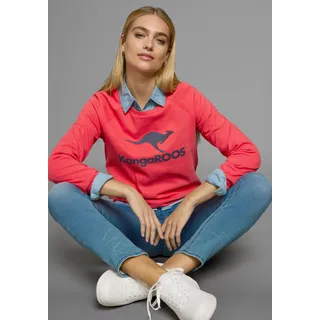 Sweatshirt KANGAROOS, Damen, Gr. 36/38, orange (rot), Interlock, Obermaterial: 100% Baumwolle, bequem hüftbedeckend, Rundhals, Raglanärmel Rippbündchen, Sweatshirts Sweatshirt, Langarm, figurumspielender Schnitt, mit Print, Rundhalsausschnitt