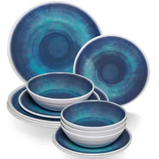Melamin Geschirr Set Jesolo Blau für 4 Personen Wohnwagen Camping Picknick