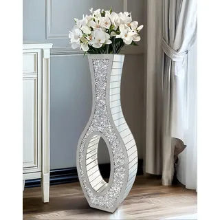 Bodenvase Groß 76 cm Hoch: Silberne Vase Kristall für Pampasgras, Glas verspiegelte Diamanten Blumenvase, Hohle Form, Dekorative Luxus Glitzer vasen für Wohnzimmer Home Decor– Kein Wasserhalt