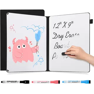 AGM A4 Mini Whiteboard, Kleines Whiteboard, tragbare Schreibtafel mit 3 Farbstiften, Radiergummi und Netztasche für Büro, Arbeitszimmer, Klassenzimmer und Zuhause – Schwarz