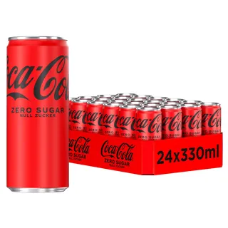 Coca-Cola Zero Sugar - koffeinhaltiges Erfrischungsgetränk mit originalem Coca-Cola-Geschmack - null Zucker und ohne Kalorien - in stylischen Dosen (24 x 330 ml)