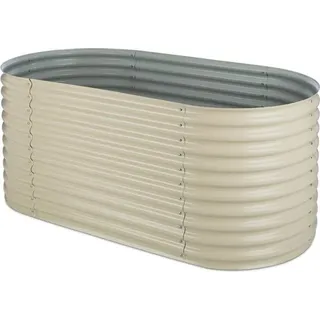 Blumfeldt Hochbeet aus Metall, Wetterfestes Stahlblech-Hochbeet für Balkon & Garten, Rostfreies Hochbeet Oval, Freistehende Hochbeete 200x80x100 cm, 1257L Pflanzkübel Groß für Blumen, Obst, Gemüse - Beige