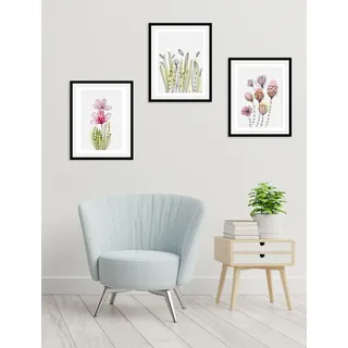 queence Bild »Set Flora Dream«, Blumen, (1 St.), gerahmt, Poster Set, Wanddeko Blumen queence schwarz