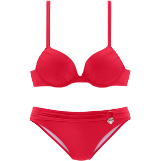 Push-Up-Bikini S.OLIVER, Damen, Gr. 32, Cup A, rot, Microfaser, Polyamid, unifarben, Bikini-Sets Push-Up-Bikini, mit Zierring an der Hose