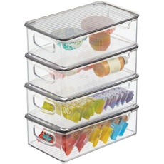 mDesign Kühlschrankbox aus Kunststoff – Kühlschrank Vorratsdose mit Deckel – lebensmittelechte Aufbewahrungsbox für Küche und Speisekammer – 4er-Set – durchsichtig und rauchgrau
