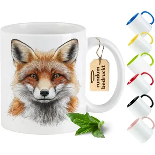 GRAZDesign Fuchs Tasse 330 ml – Keramiktasse mit süßem Fuchs-Motiv – Tier-Tasse für Kinder & Erwachsene – Kaffeebecher Geschenk für Tierliebhaber - Weiß
