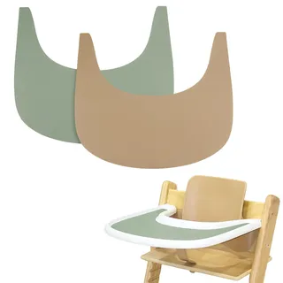 Hochstuhl Tischset, 2 Stück Strapazierfähiges Hochstuhl Tischset Silikon, für Tripp Trapp Hochstuhl Zubehör, Geeignet für Tripp Trapp Hochstuhl Tablett (Grün/Khaki)
