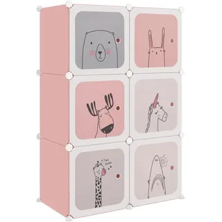 vidaXL Kinderschrank Modular mit 6 Würfeln, Regalsystem mit viel Stauraum, Würfelregal mit Stahlrahmen, Kinderregal Regal Aufbewahrungsschrank, Rosa PP