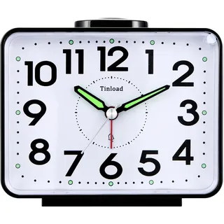 Tinload Analog Seniorenwecker mit Nachtlicht, 4 Zoll großes Zifferblatt, Tischuhr mit Schlummerfunktion, laut, ansteigendem 3-stufigem Glockenton, Batteriebetrieben