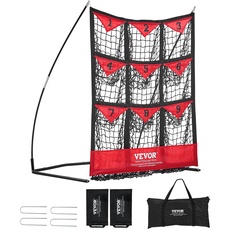 Bild von Pitching Netz Pitching Target mit 9 Nummerierte Taschen, Baseball & Softball Pitching Target aus Polyester, Pitcher Netz für Jugendliche und Erwachsene, Tragbares Schnellmontage-Design Rot