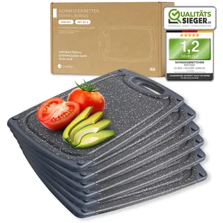 Exitoso Frühstücksbrettchen 6er Set mit Saftrille & Griff aus Kunststoff | Rutschfestes & spülmaschinenfestes Schneidebrett | Antibakterielles Brettchen Set | BPA-Frei & beidseitig verwendbar