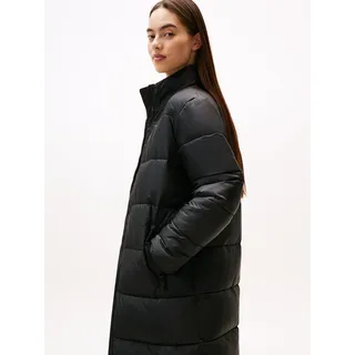 Steppmantel TOMMY JEANS "TJW MAXI PCKBL HOOD ESS PUFFER", Damen, Gr. M (40), schwarz, Web, Obermaterial: 100% Nylon. Futter: 100% Polyester. Füllung: 100% Polyester, unifarben, lang, elastischer Bund, Mäntel Steppmantel, mit Stehkragen