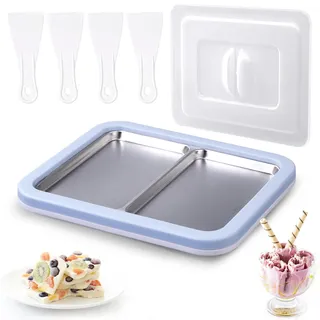 climafusion Doppelplatte mit 4 Spateln, Eis Roll Platte Eisplatte, Ice Cream Rolls Maker für Kinder Familie Gelato DIY Machen Hellblau