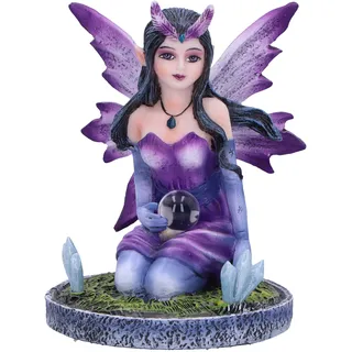 Nemesis Now Kristallfee, violett, 9 cm, Harz, lila Feenfigur, Design mit Kristallen, kniende Fee, die Glaskugel hält, Fantasy-Geschenk, gegossen aus feinstem Harz, fachmännisch handbemalt