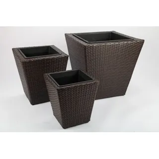 point-garden 3x Blumenkübel Pflanzkübel Pflanzgefäß Blumentopf Polyrattan