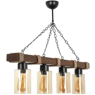 Opviq Rustikaler Holzleuchter mit Glaskappe, 85 cm lang, 70 cm hoch, verstellbar, gelb-braun, E27-Fassung, max. 40 W | Elegante Beleuchtung für Zuhause