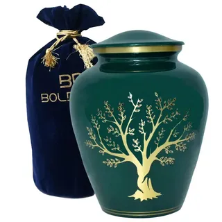 BOLD & DIVINE Urne mit Baum des Lebens, Bedruckt, groß, 200 Kubikzoll, menschliche Asche, Gedenkurne, Beerdigung, Beerdigung, Urne mit Samtbeutel
