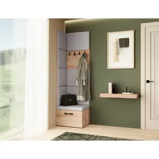 Garderobe MARGARET V, Farbe: Artisan+Jasmine90 mit gepolsterten Paneelen und Kleiderhaken - Grau