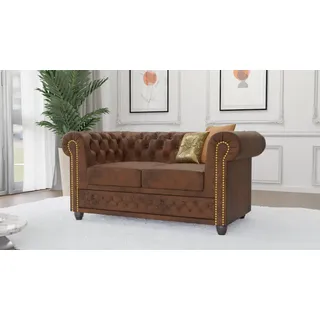 s-style möbel Chesterfield Couch Mikrofaser 2-Sitzer Braun