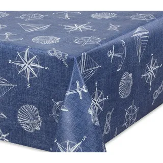 BEAUTEX Wachstuchtischdecke Maritim 200x140 abwaschbar Anker Muschel | wasserundurchlässig, pflegeleicht, strapazierfähig, zuschneidbar, dekoratives Motiv, ideal für Esszimmer, Balkon & Garten