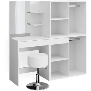 Vicco Schminktisch Isabelle Weiß 140 cm mit Hocker und Schrank, Model 34454 - Weiß