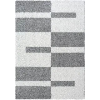 Hochflorteppich , Weiß, Hellgrau , Textil , Streifen , rechteckig , 120x170 cm , für Fußbodenheizung geeignet, schmutzabweisend, für Hausstauballergiker geeignet, pflegeleicht , Teppiche und Böden, Teppiche, Hochflorteppiche & Shaggys