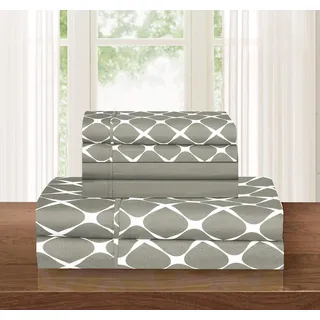 Elegant Comfort Luxuriöses, weichstes und gemütlichstes Bettwäsche-Set, knitterfreies Milano-Rankgitter-Muster, Fadenzahl 1500, ägyptische Qualität, gemütlichstes Bettwäsche-Set, Queensize-Bett, Grau