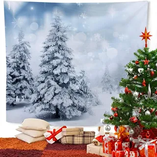 Lieson Wandtücher 240x220CM, Weihnachts Wandteppich Weihnachtsbaum und Schneeflocke Grau Blau Wandbehang Tapisserie für Wohnzimmer Schlafzimmer Wohnheim Wanddeko