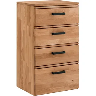 Flur Kommode Schubladenkommode Eiche massiv geölt LEUNA-64 mit Metallgriffen in schwarz, B/H/T: ca. 50/89/39 cm - Braun
