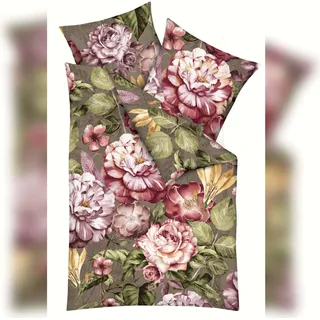 Kaeppel Mako-Satin Bettwäsche Serena oliv 135x200 cm + 80x80 cm - dunkelgrün