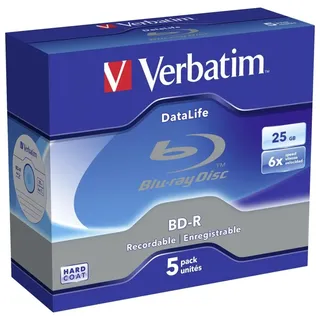 Verbatim BD-R Datalife, Blu-Ray-Disk 25 GB - 6-fache Brenngeschwindigkeit - Kratzschutz - 5 Stück