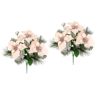 Flair Flower Kunstblumen Bouquet Weihnachtsstern Beeren Tannenzweige 2er Set 45cm Poinsettia Adventsstern künstlich Christstern Weihnachtlicher Strauß X'Mas Weihnachtsdeko Blumen Dekoblume, Poinsettia/Eukalyptus