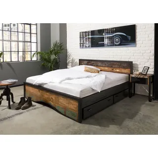MASSIVMOEBEL24.DE Bett mit Bettkasten Altholz 200x200 mehrfarbig lackiert INDUSTRIAL #112